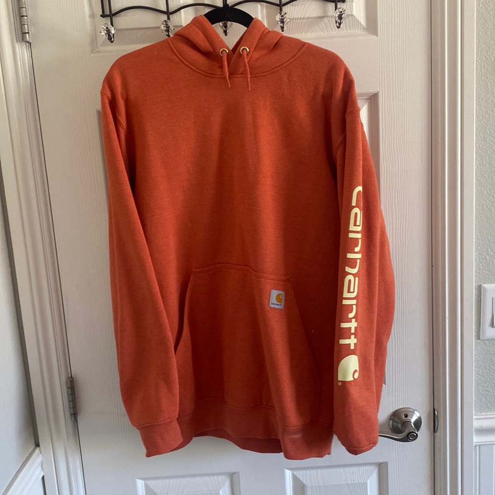 Desert Orange Heather Loose fit mid weight logo sleeve graphic sweatshirt